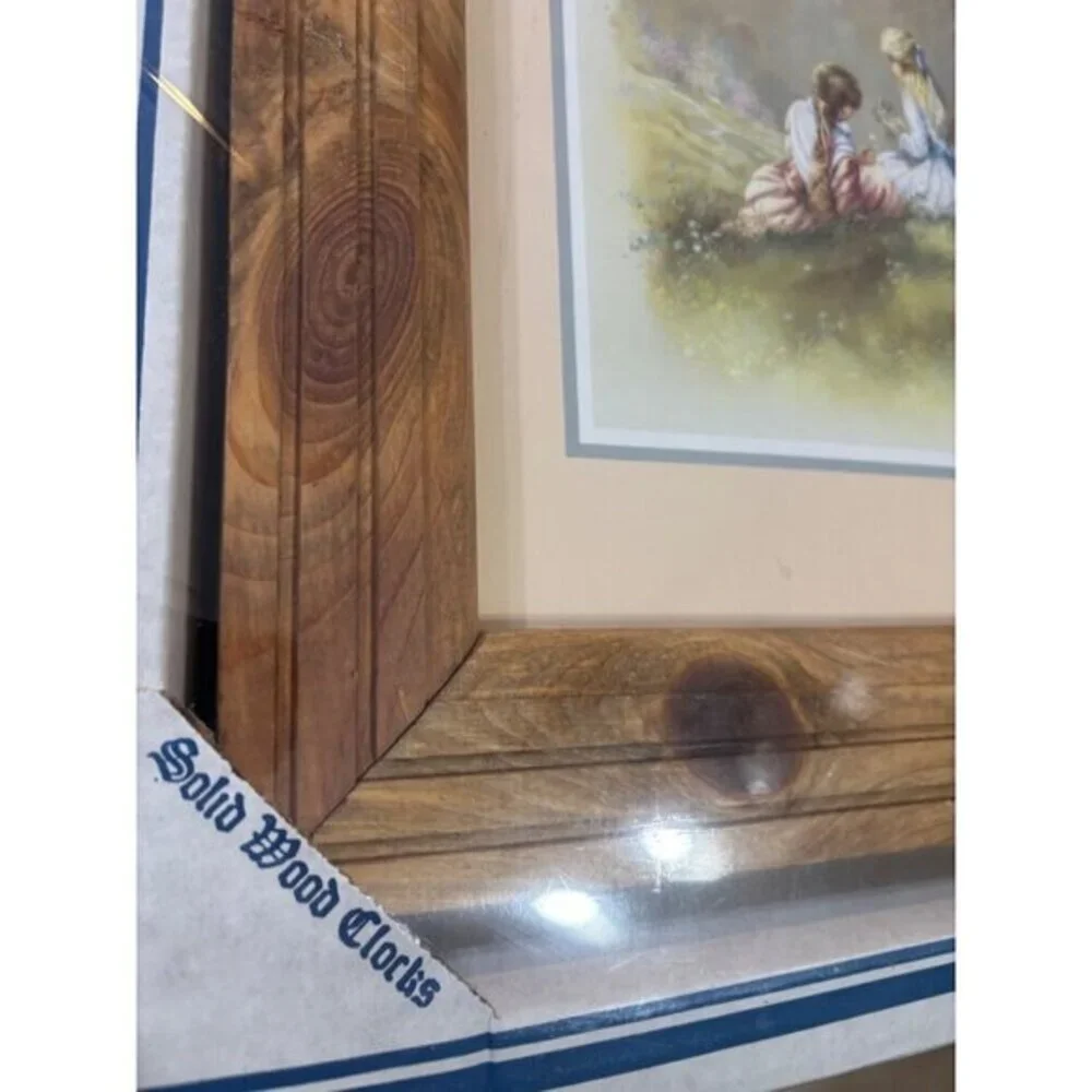 Vtg Andre Orpinas Solid Wood Framed Clock‎ Girls Meadow